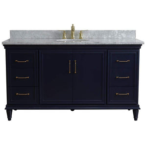 Bellaterra Home Vanity BellaTerra Home 61" Single sink vanity in Blue finish and White carrara marble and oval sink 400800-61S-BU-WMO