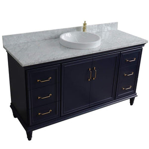 Bellaterra Home Vanity BellaTerra Home 61" Single sink vanity in Blue finish and White carrara marble and round sink 400800-61S-BU-WMRD