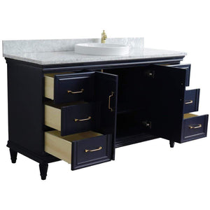 Bellaterra Home Vanity BellaTerra Home 61" Single sink vanity in Blue finish and White carrara marble and round sink 400800-61S-BU-WMRD
