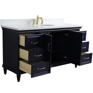 Bellaterra Home Vanity BellaTerra Home 61" Single sink vanity in Blue finish and White quartz and oval sink 400800-61S-BU-WEO