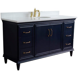 Bellaterra Home Vanity BellaTerra Home 61" Single sink vanity in Blue finish and White quartz and oval sink 400800-61S-BU-WEO