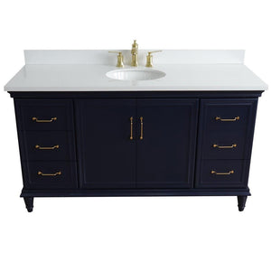 Bellaterra Home Vanity BellaTerra Home 61" Single sink vanity in Blue finish and White quartz and oval sink 400800-61S-BU-WEO