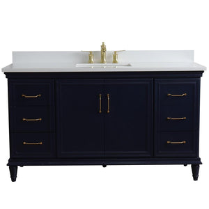 Bellaterra Home Vanity BellaTerra Home 61" Single sink vanity in Blue finish and White quartz and rectangle sink 400800-61S-BU-WER
