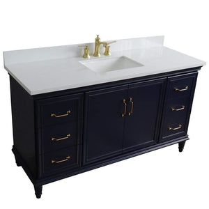 Bellaterra Home Vanity BellaTerra Home 61" Single sink vanity in Blue finish and White quartz and rectangle sink 400800-61S-BU-WER