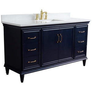 Bellaterra Home Vanity BellaTerra Home 61" Single sink vanity in Blue finish and White quartz and rectangle sink 400800-61S-BU-WER