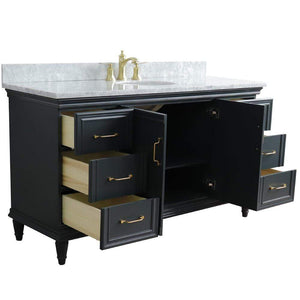 Bellaterra Home Vanity BellaTerra Home 61" Single sink vanity in Dark Gray finish and White carrara marble and oval sink  400800-61S-DG-WMO
