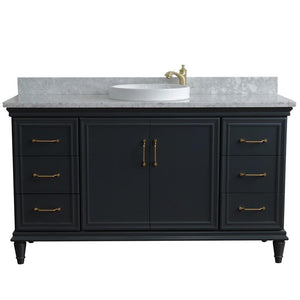 Bellaterra Home Vanity BellaTerra Home 61" Single sink vanity in Dark Gray finish and White carrara marble and round sink 400800-61S-DG-WMRD