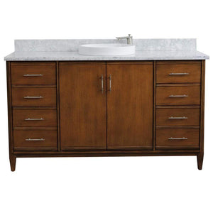 Bellaterra Home Vanity BellaTerra Home 61" Single sink vanity in Walnut finish with White carrara marble and round sink 400901-61S-WA-WMRD