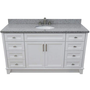Bellaterra Home Vanity BellaTerra Home 61" Single sink vanity in White finish and Gray granite and oval sink 400700-61S-WH-GYO