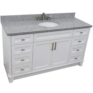 Bellaterra Home Vanity BellaTerra Home 61" Single sink vanity in White finish and Gray granite and oval sink 400700-61S-WH-GYO