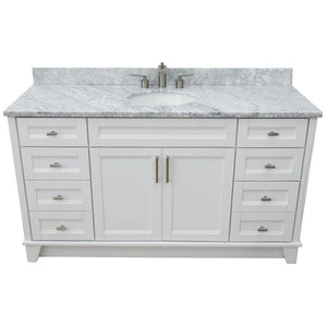Bellaterra Home Vanity BellaTerra Home 61" Single sink vanity in White finish and White carrara marble and oval sink 400700-61S-WH-WMO