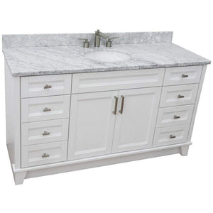 Bellaterra Home Vanity BellaTerra Home 61" Single sink vanity in White finish and White carrara marble and oval sink 400700-61S-WH-WMO