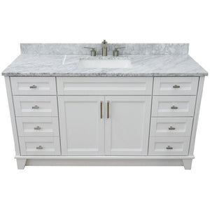 Bellaterra Home Vanity BellaTerra Home 61" Single sink vanity in White finish and White carrara marble and rectangle sink 400700-61S-WH-WMR