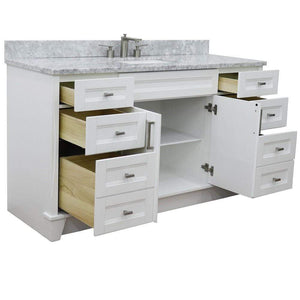 Bellaterra Home Vanity BellaTerra Home 61" Single sink vanity in White finish and White carrara marble and rectangle sink 400700-61S-WH-WMR