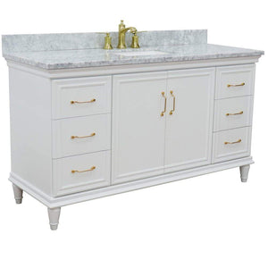 Bellaterra Home Vanity BellaTerra Home 61" Single vanity in White finish with White Carrara and rectangle sink 400800-61S-WH-WMR