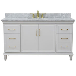 Bellaterra Home Vanity BellaTerra Home 61" Single vanity in White finish with White Carrara and rectangle sink 400800-61S-WH-WMR