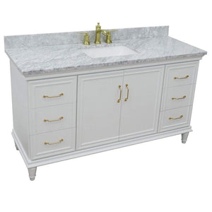Bellaterra Home Vanity BellaTerra Home 61" Single vanity in White finish with White Carrara and rectangle sink 400800-61S-WH-WMR