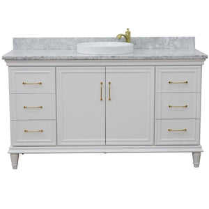 Bellaterra Home Vanity BellaTerra Home 61" Single vanity in White finish with White Carrara and round sink 400800-61S-WH-WMRD