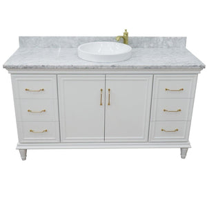 Bellaterra Home Vanity BellaTerra Home 61" Single vanity in White finish with White Carrara and round sink 400800-61S-WH-WMRD