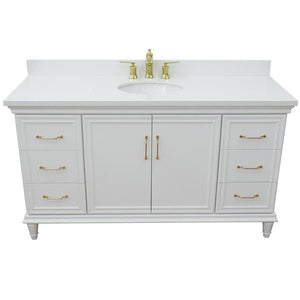 Bellaterra Home Vanity BellaTerra Home 61" Single vanity in White finish with White quartz and oval sink 400800-61S-WH-WEO
