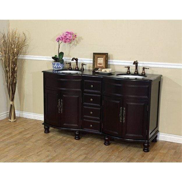 Bellaterra Home Vanity BellaTerra Home 62 in Double Sink Vanity-Dark Mahogany-Black  Galaxy 603316-DM-BG