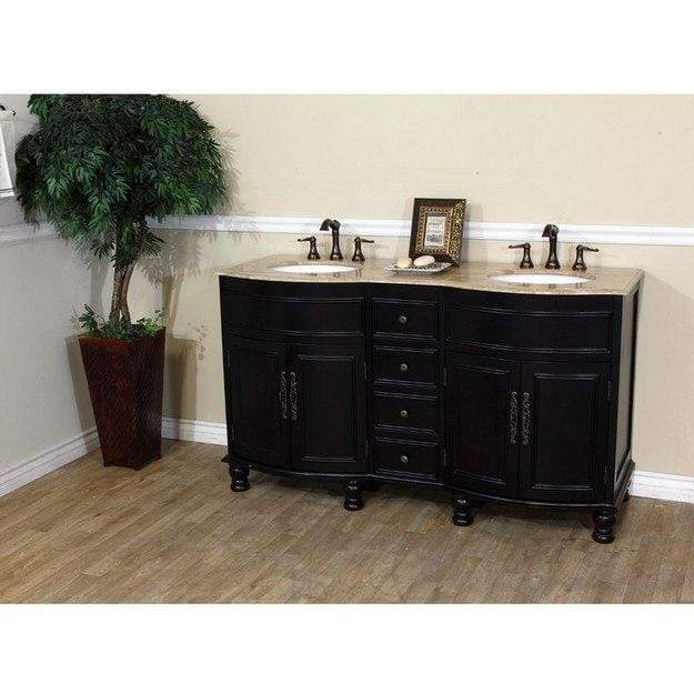 Bellaterra Home Vanity BellaTerra Home 62 in Double sink vanity-dark mahogany-Travertine 603316-DM-TR