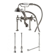 Load image into Gallery viewer, Cambridge Plumbing Bathroom Faucets Brushed Nickel Cambridge Plumbing CAM463D-6-PKG Complete Plumbing Package for Deck Mount Claw Foot Tub. Classic Telephone Style Faucet With 6 Inch Deck Risers, Supply Lines With Shut Off valves, Drain Assembly