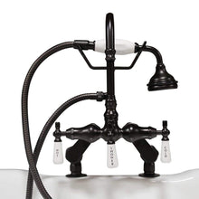 Load image into Gallery viewer, Cambridge Plumbing Bathroom Faucets Oil Rubbed Bronze Cambridge Plumbing CAM684D Clawfoot Tub Deck Mount Porcelain Lever English Telephone Brass Faucet with Hand Held Shower