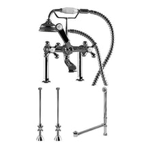 Load image into Gallery viewer, Cambridge Plumbing Bathroom Faucets Polished Chrome Cambridge Plumbing CAM463D-6-PKG Complete Plumbing Package for Deck Mount Claw Foot Tub. Classic Telephone Style Faucet With 6 Inch Deck Risers, Supply Lines With Shut Off valves, Drain Assembly