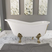 Load image into Gallery viewer, Cambridge Plumbing Bathtub Antique Brass Cambridge Plumbing ES-ST62-NH-AB Dolomite Mineral Composite Clawfoot Slipper Tub with Antique Brass Feet and Drain Assembly 62 x 30