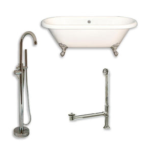 Cambridge Plumbing Bathtub Brushed Nickel Cambridge Plumbing ADE60-150-PKG-NH 60 Inch Double Ended Clawfoot Bathtub with Complete Plumbing Package and No Faucet Drillings
