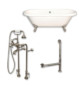 Cambridge Plumbing Bathtub Brushed Nickel Cambridge Plumbing ADE60-398684-PKG-CP-NH 60 Inch Double Ended Clawfoot Bathtub with Complete Plumbing Package and No Faucet Drillings