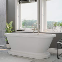 Load image into Gallery viewer, Cambridge Plumbing Bathtub Brushed Nickel Cambridge Plumbing ADEP-398463-PKG-NH Acrylic Double Ended Pedestal Bathtub 70 X 30 Inch with no Faucet Drillings and Complete Plumbing Package