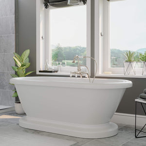 Cambridge Plumbing Bathtub Brushed Nickel Cambridge Plumbing ADEP-398684-PKG-NH Acrylic Double Ended Pedestal Bathtub 70 X 30 Inch with no Faucet Drillings and Complete Plumbing Package