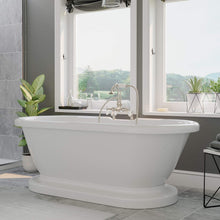 Load image into Gallery viewer, Cambridge Plumbing Bathtub Brushed Nickel Cambridge Plumbing ADEP-684D-PKG-7DH Acrylic Double Ended Pedestal Bathtub 70&quot; X 30&quot; with 7 inch Deck Mount Faucet Drillings and Complete  Plumbing Package