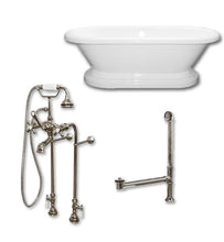 Load image into Gallery viewer, Cambridge Plumbing Bathtub Brushed Nickel Cambridge Plumbing ADEP60-398463-PKG-NH 60 Inch Free Standing Double Ended Pedestal Bathtub with Complete Plumbing Package and No Faucet Drillings