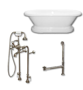 Cambridge Plumbing Bathtub Brushed Nickel Cambridge Plumbing ADEP60-398463-PKG-NH 60 Inch Free Standing Double Ended Pedestal Bathtub with Complete Plumbing Package and No Faucet Drillings