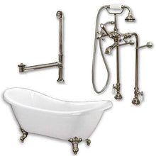 Load image into Gallery viewer, Cambridge Plumbing Bathtub Brushed Nickel Cambridge Plumbing ADES-398463-PKG-NH Acrylic Double Slipper Clawfoot Soaking Tub and Complete Brushed Nickel Plumbing Package