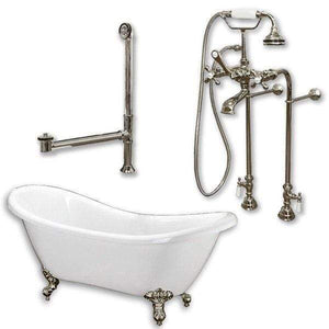 Cambridge Plumbing Bathtub Brushed Nickel Cambridge Plumbing ADES-398463-PKG-NH Acrylic Double Slipper Clawfoot Soaking Tub and Complete Brushed Nickel Plumbing Package