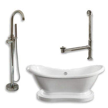 Load image into Gallery viewer, Cambridge Plumbing Bathtub Brushed Nickel Cambridge Plumbing ADES-PED-150-PKG-NH Acrylic Double Slipper Pedestal Soaking Tub with Complete Plumbing Package