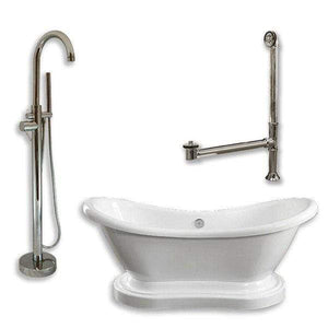 Cambridge Plumbing Bathtub Brushed Nickel Cambridge Plumbing ADES-PED-150-PKG-NH Acrylic Double Slipper Pedestal Soaking Tub with Complete Plumbing Package