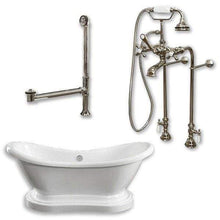 Load image into Gallery viewer, Cambridge Plumbing Bathtub Brushed Nickel Cambridge Plumbing ADES-PED-398463-PKG-NH Acrylic Double Slipper Pedestal Soaking Tub with Complete Plumbing Package