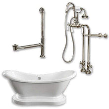 Load image into Gallery viewer, Cambridge Plumbing Bathtub Brushed Nickel Cambridge Plumbing ADES-PED-398684-PKG-NH Acrylic Double Slipper Pedestal Soaking Tub with Complete Plumbing Package