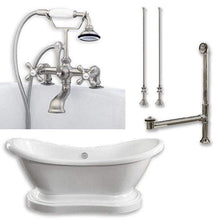 Load image into Gallery viewer, Cambridge Plumbing Bathtub Brushed Nickel Cambridge Plumbing ADES-PED-463D-2-PKG-7DH Acrylic Double Slipper Pedestal Soaking Tub with Complete Plumbing Package
