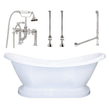 Load image into Gallery viewer, Cambridge Plumbing Bathtub Brushed Nickel Cambridge Plumbing ADES-PED-463D-6-PKG-7DH Acrylic Double Slipper Pedestal Soaking Tub with Complete Plumbing package