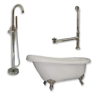 Cambridge Plumbing Bathtub Brushed Nickel Cambridge Plumbing AST61-150-PKG-NH 61 Inch Acrylic Slipper Soaking Tub with and Complete Plumbing Package