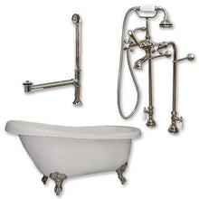 Load image into Gallery viewer, Cambridge Plumbing Bathtub Brushed Nickel Cambridge Plumbing AST61-398463-PKG-NH 61 Inch Acrylic Slipper Soaking Tub with and Complete Plumbing Package