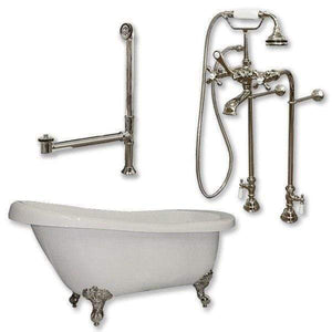 Cambridge Plumbing Bathtub Brushed Nickel Cambridge Plumbing AST61-398463-PKG-NH 61 Inch Acrylic Slipper Soaking Tub with and Complete Plumbing Package