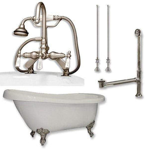 Cambridge Plumbing Bathtub Brushed Nickel Cambridge Plumbing AST61-684D-PKG-7DH 61 Inch Acrylic Slipper Soaking Tub with and Complete Plumbing Package