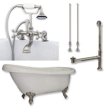 Load image into Gallery viewer, Cambridge Plumbing Bathtub Brushed Nickel Cambridge Plumbing AST67-463D-2-PKG-7DH 67 Inch Acrylic Clawfoot Slipper Soaking Tub with and Plumbing Package